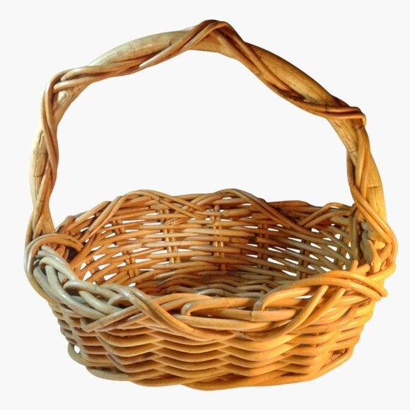 Wicker Rattan Oval Basket Handwoven Natural Sturdy Handle Farmhouse Cottage - Picture 1 of 7